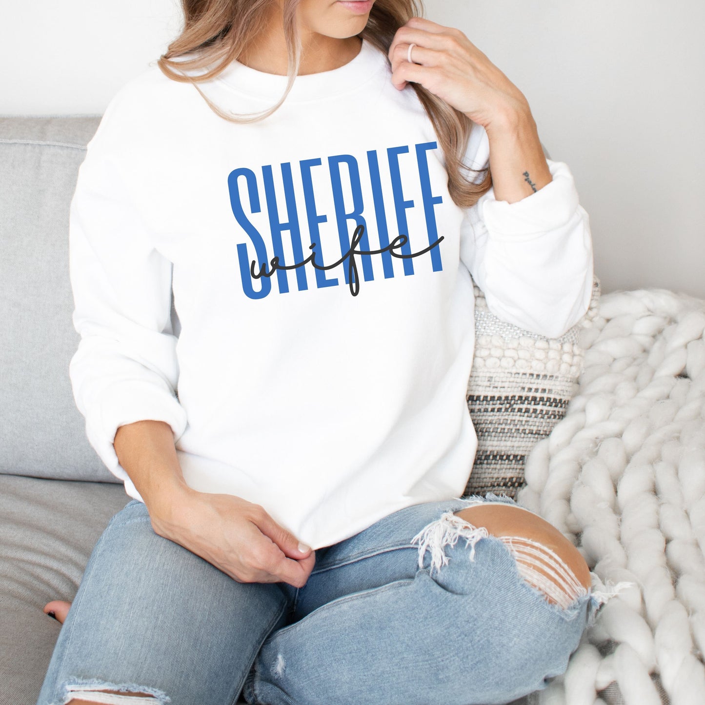Sheriff Wife Crewneck Sweatshirt | Deputy Wife Shirt | Police Wife | Deputy Girlfriend | Proud Police | Thin Blue Line | Law Enforcement