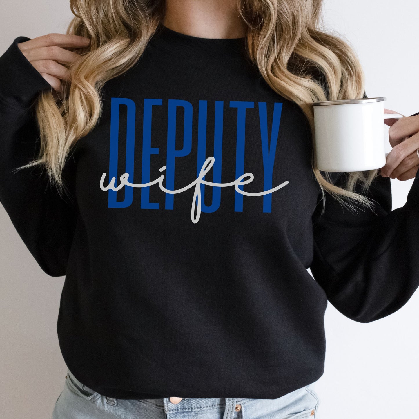 Deputy Wife Crewneck Sweatshirt, gift for deputy wife, police wife, badge number, thin blue line shirt, new deputy wife engagement gift