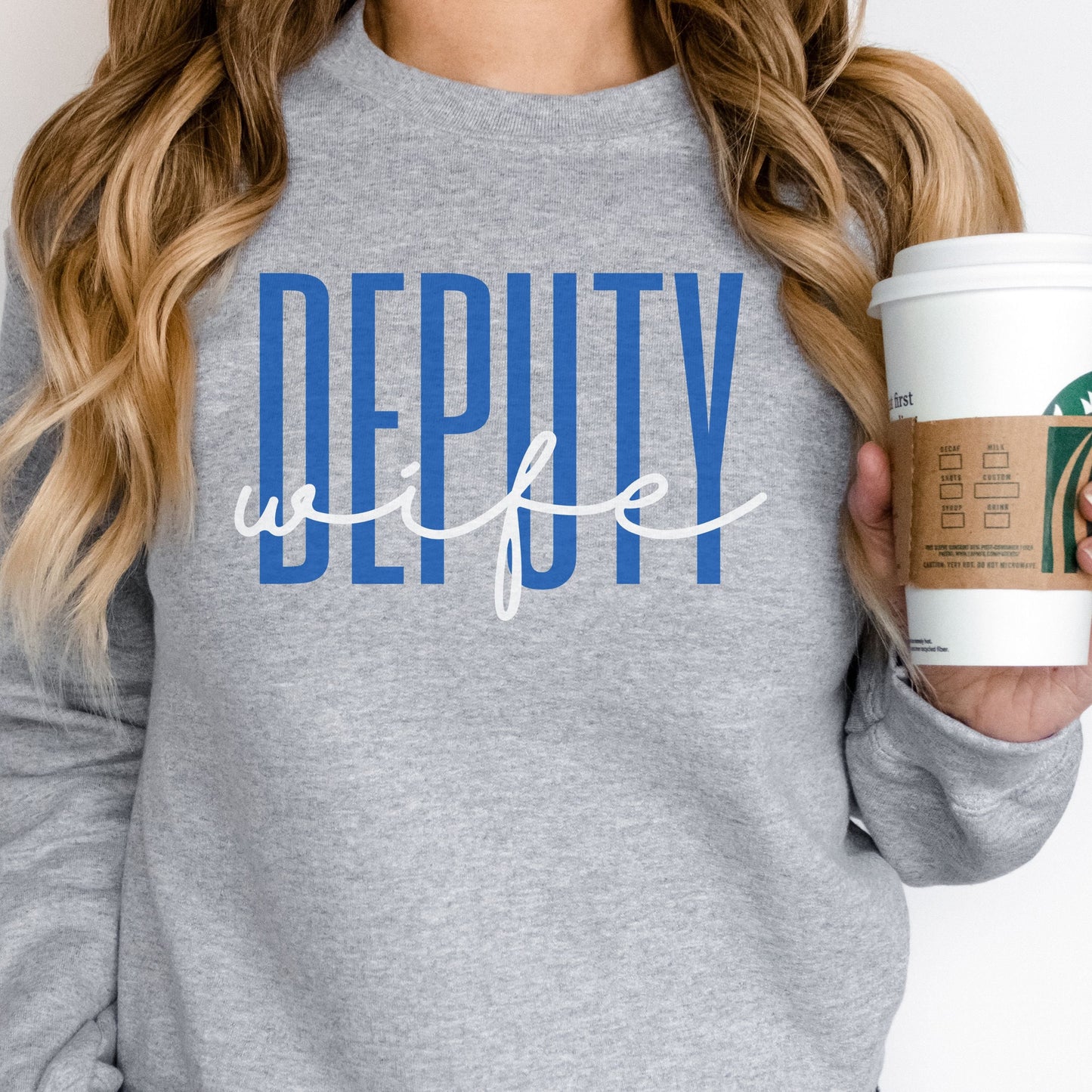 Deputy Wife Crewneck Sweatshirt, gift for deputy wife, police wife, badge number, thin blue line shirt, new deputy wife engagement gift